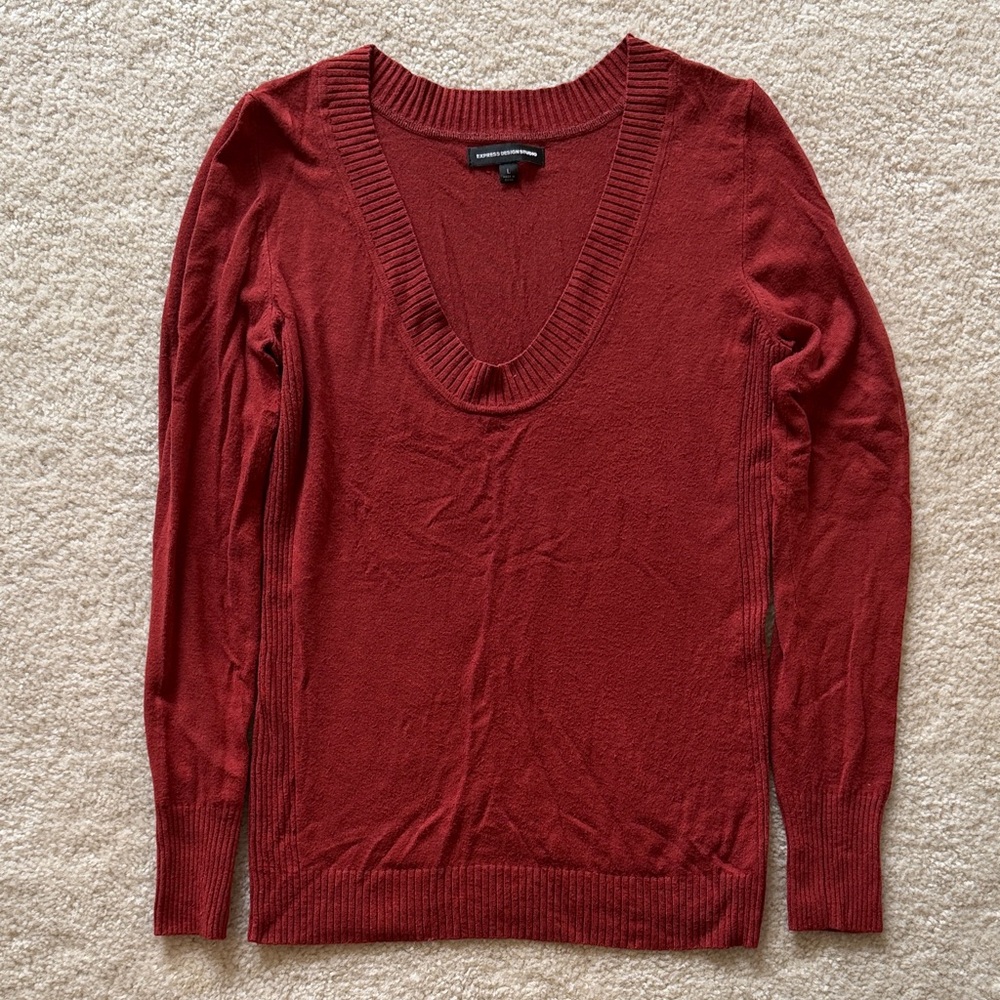Express Rich Red V-Neck Women's Sweater